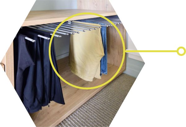Detail of pull-out trouser racks